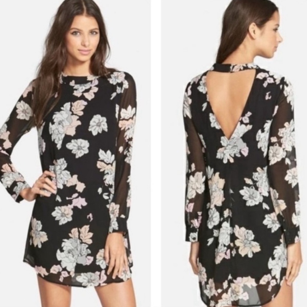 Astr White Cream Backless Sheath Dress with Bishop Sleeves